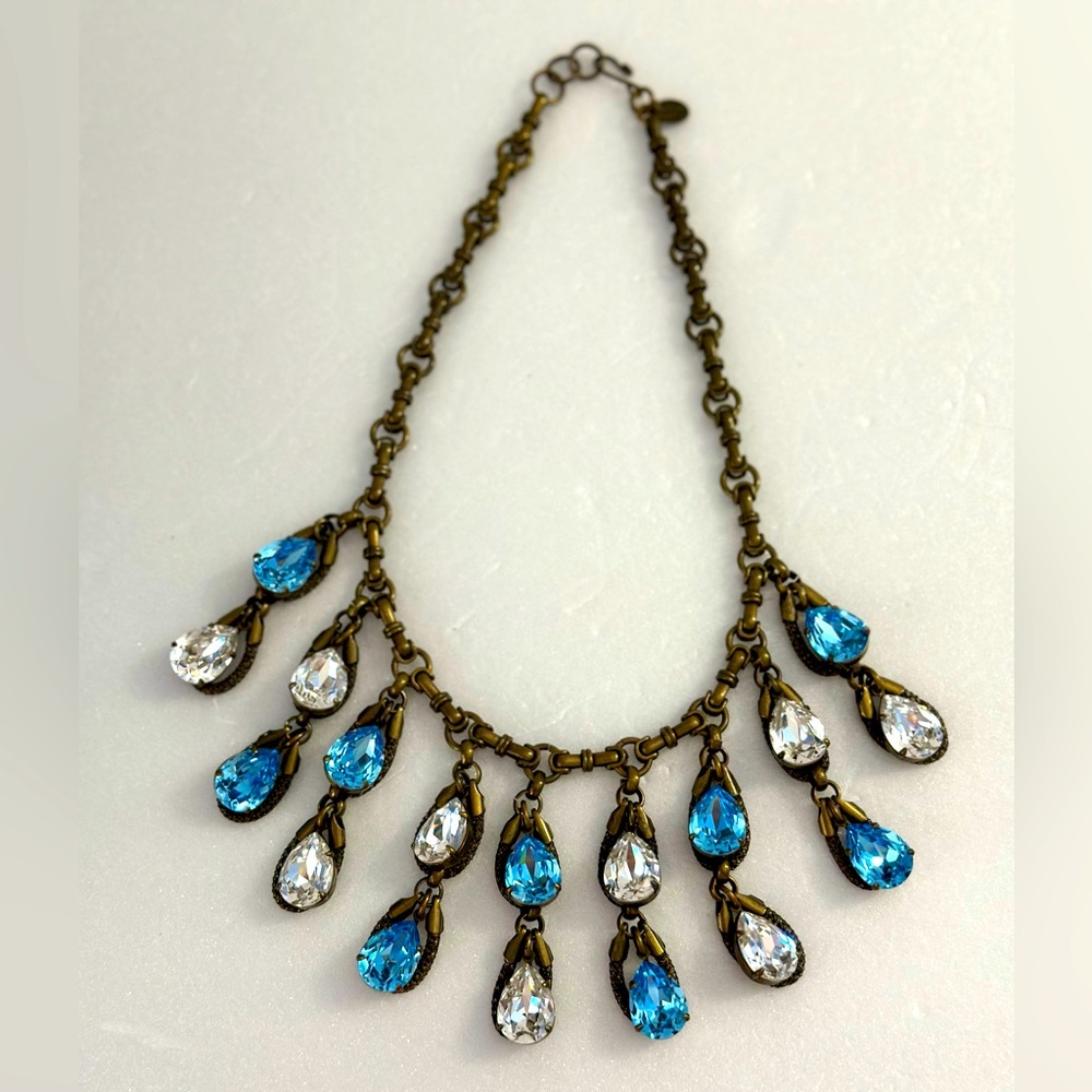ARIS GELDIS Paris designer crystal necklace blue and clear vintage RARE HTF
